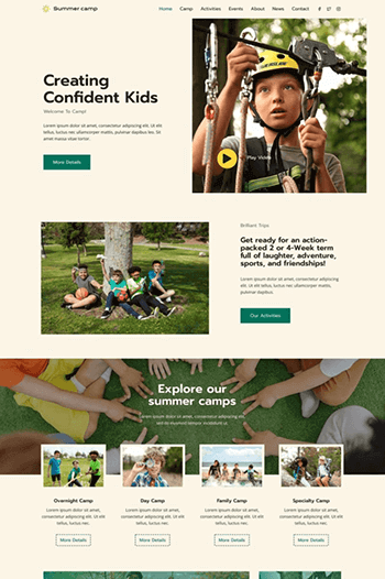 Kid Summer Camp Website Design